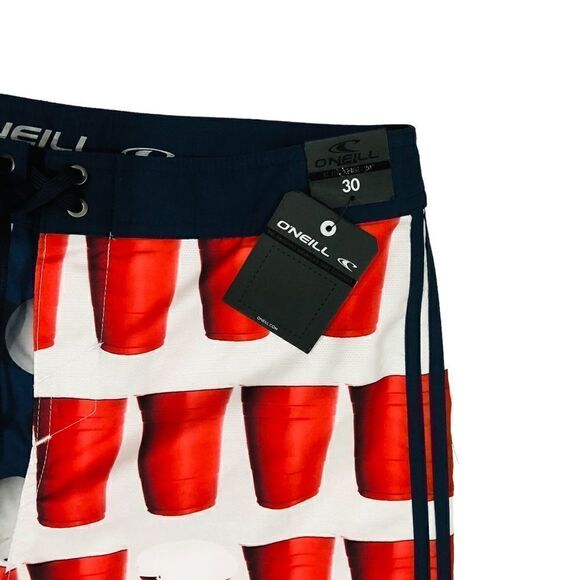 NWT O’NEILL Board Shorts Beer Pong Cup American Flag Surface Men’s Sz 30 - Picture 5 of 13